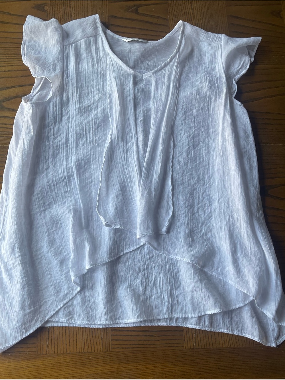 Counterparts XL White V-Neck Cap Flutter Sleeve Layered Flowy Blouse Sheer